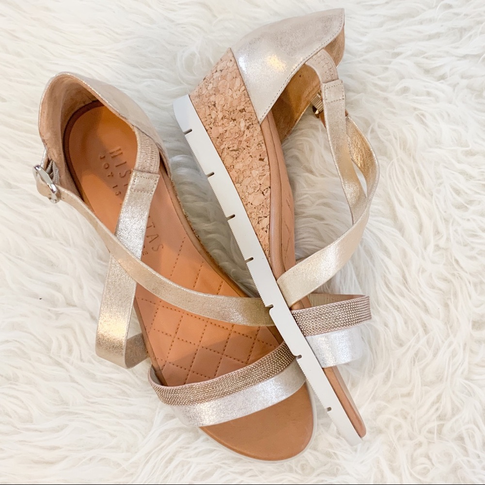 Hispanitas Marisol Wedge Sandals Gold Silver 10.5